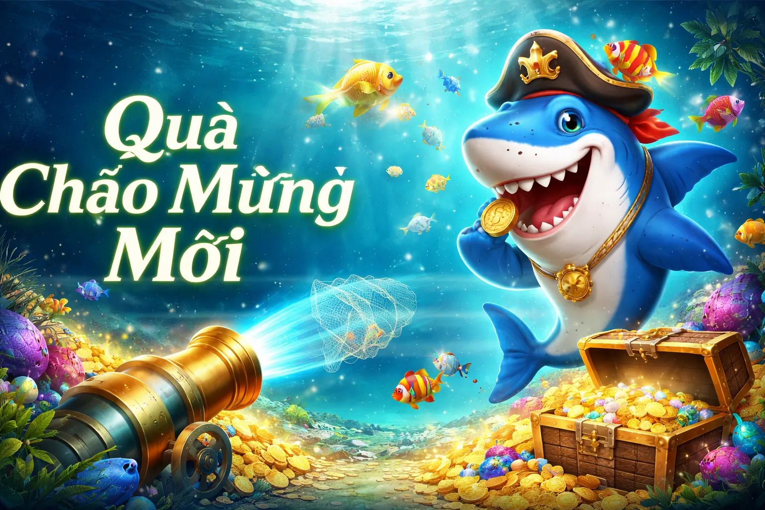 Đại dương sống động với nhiều loại cá màu sắc và pháo bắn cá hiện đại tại gacam67 cổng game